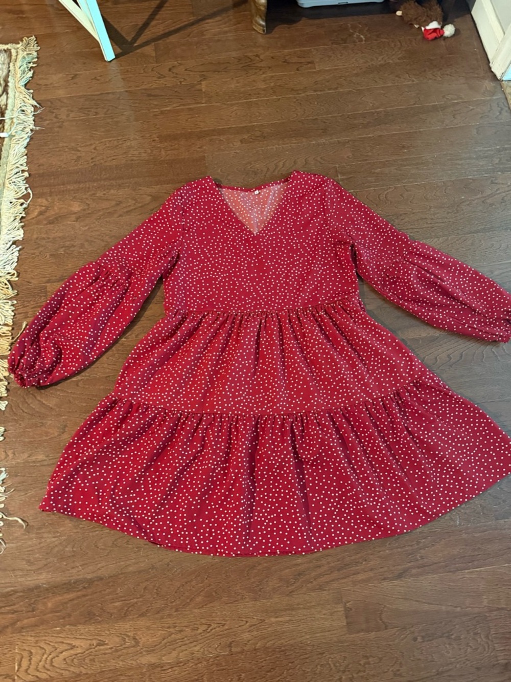 Women's Long Sleeved Red Polka Dot Tiered Dress